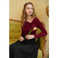 Bow V-neck Long-sleeve Knitted Top