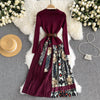 Waist Contrast Pleated Knitted Dress