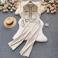 Cardigan&High-waisted Trousers Knitted 2Pcs