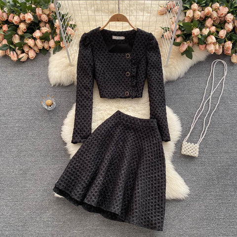 Suit Top&A-line Skirt 2Pcs Set