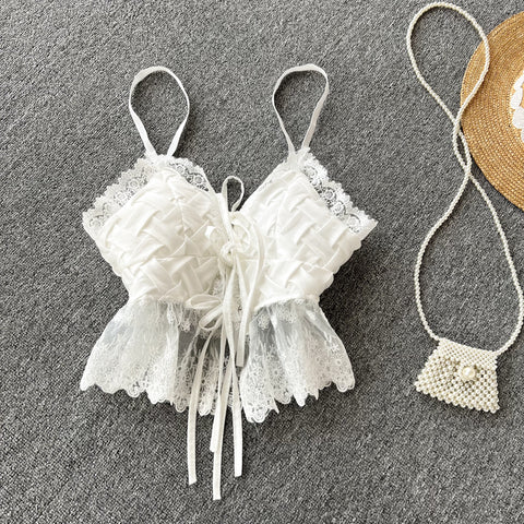 Sweet Lace V-neck Woven Pattern Top