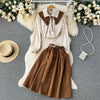 Lace Patchwork Blouse&Pleated Skirt 2Pcs