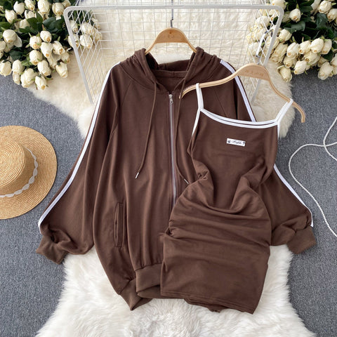 Striped Hoodie&Dress Sportswear 2Pcs