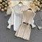 Loose White Shirt & Knit Vest Two-Piece Set