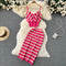 Striped Halter Top & Knitted Skirt 2Pcs