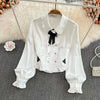 Loose Versatile Lapel Bow Long Sleeve White Shirt