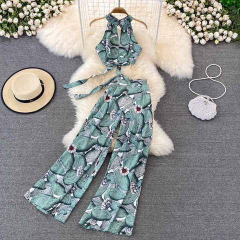 Two-piece High-waisted Wide-leg Trousers