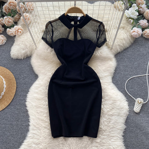 Chic Mesh Hollowed Black Dress