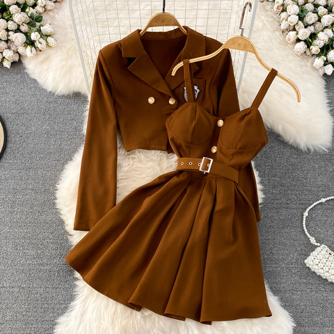 Uniform Style Blazer&Halter Dress 2Pcs