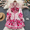 Vintage Single-breasted A-line Floral Dress