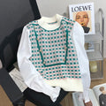 Fake 2Pcs Puff Sleeve Plaid Pullover Sweater