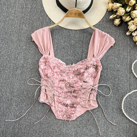 Lace Fishbone Strappy Short Top