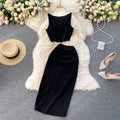 Solid Color Vest&Hip-wrapping Skirt 2Pcs