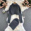 Turtleneck Cropped Sweater & Knitted Skirt Two-piece Suit