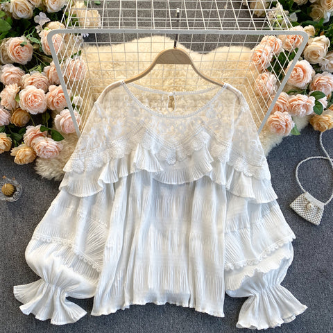 See-through Mesh Patchwork Chiffon Blouse