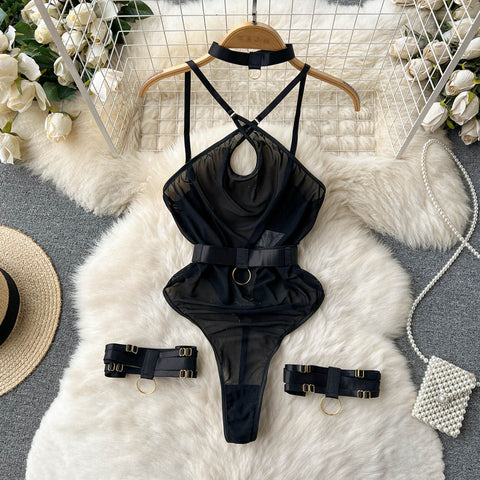 Role-play Crossover Hollowed Halter Jumpsuit