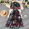 Vintage Bow Pleated Print Chiffon Dress