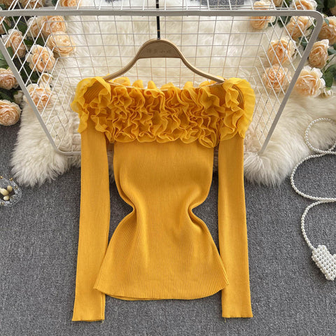 Off-the-shoulder 3d Floral Knitted Top