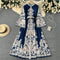 Vintage Printed Round-neck Pleated Dress