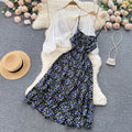 Floral Dress&Chiffon Shirt 2Pcs Set