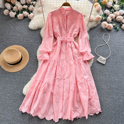 Courtly Lace-up Solid Color Dress