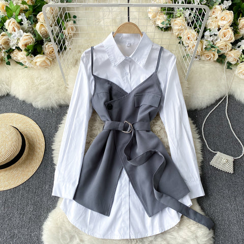 White Shirt&Camisole Overlay 2Pcs Set