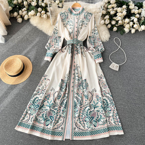 Courtly Single-breasted Printed Maxi Dress