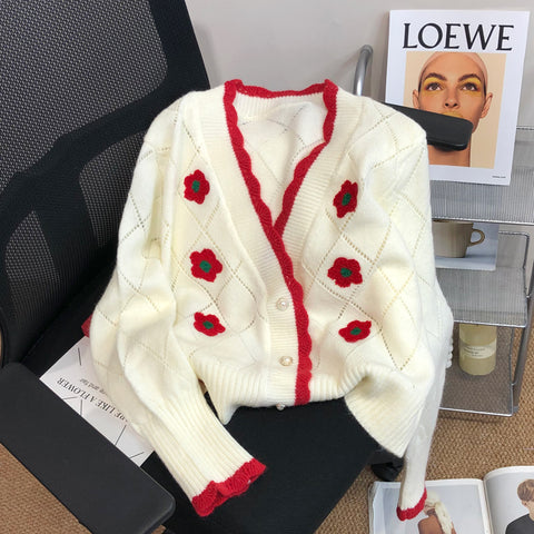 Niche Diamond Check Pattern Short Cardigan