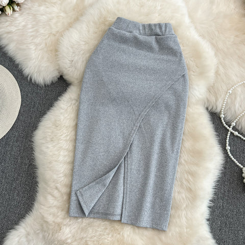 High-waisted Low Slit Hip-wrapping Skirt