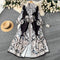 Vintage V-neck Slit-hem Printed Dress