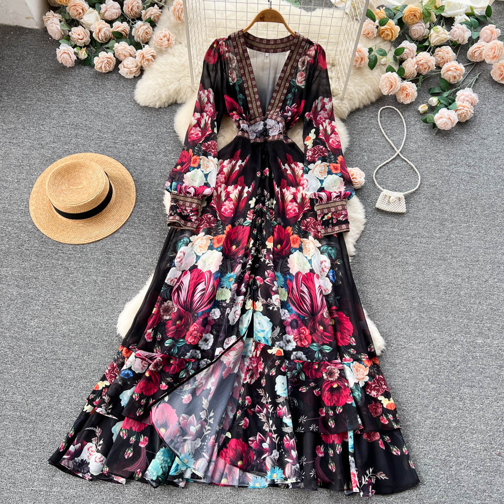 French Style Chiffon Mesh Floral Dress– irococo