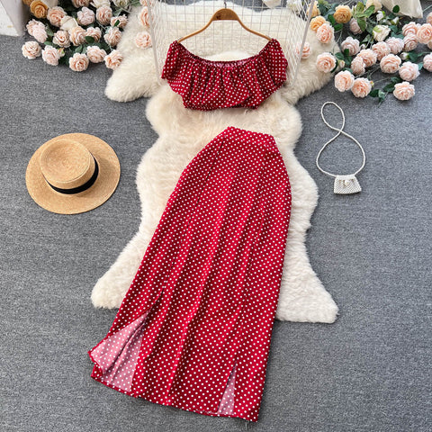 Polka Dot Print Top&Skirt 2Pcs Set
