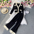 Two-piece V-neck Cardigan Sweater And High-waisted Wide-leg Trousers