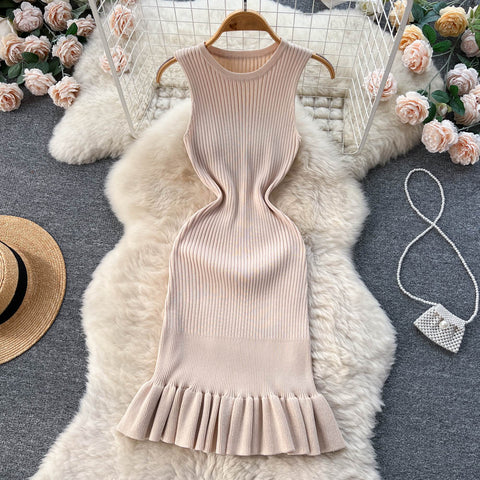 Solid Color Sleeveless Fishtail Knitted Dress