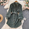 Vintage Lapeled Single-breasted Corduroy Dress