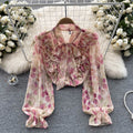 Loose Bow-tie Floral Chiffon Blouse