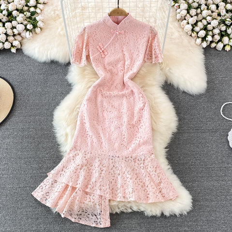Retro Chinese Style Stand-collar Lace Dress
