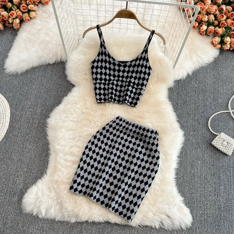 Knit Camisole & High Waist Skirt Two-Piece Set