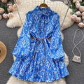 Lace-up Flared Sleeve Floral Dress