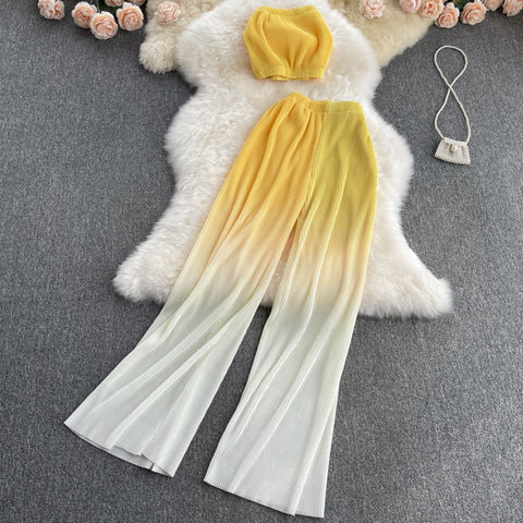 Two-piece Tube Top Gradation Wide-leg Pants