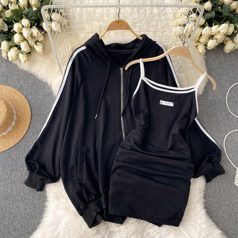 Striped Hoodie&Dress Sportswear 2Pcs