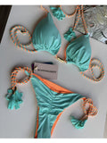 Colorful Backless Braided String Bikini