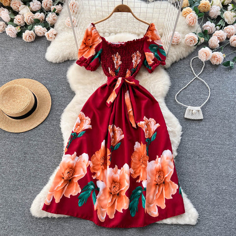 Courtly Floral Printed Lace-up Dress