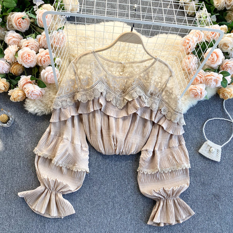 See-through Mesh Patchwork Chiffon Blouse