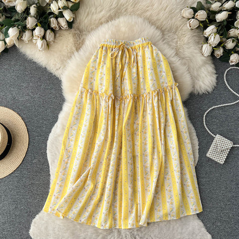 Elastic Waist Patchwork Floral Skirt