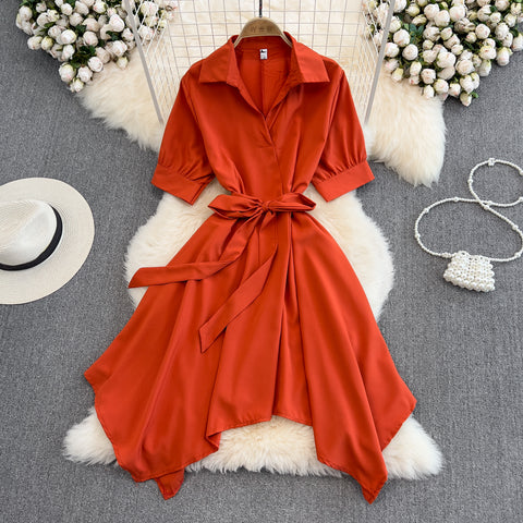 Solid Colour V-neck Bow Tie Dress