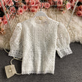 Puff Sleeve Crochet Cutout Lace Shirt