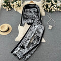 Knitted Printed Jersey&Wide-leg Trousers 2Pcs
