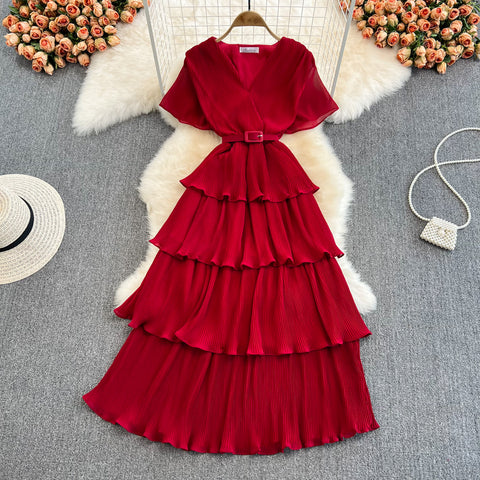V-Neck High Waist Cake Dress