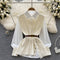 Lapeled White Shirt&Knitted Vest 2Pcs